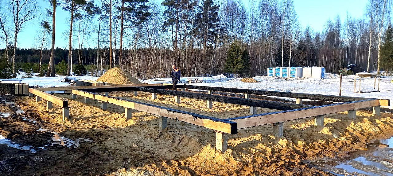 Дом 145 м² по индивидуальному проекту, д. Копнино: фундамент и обвязка